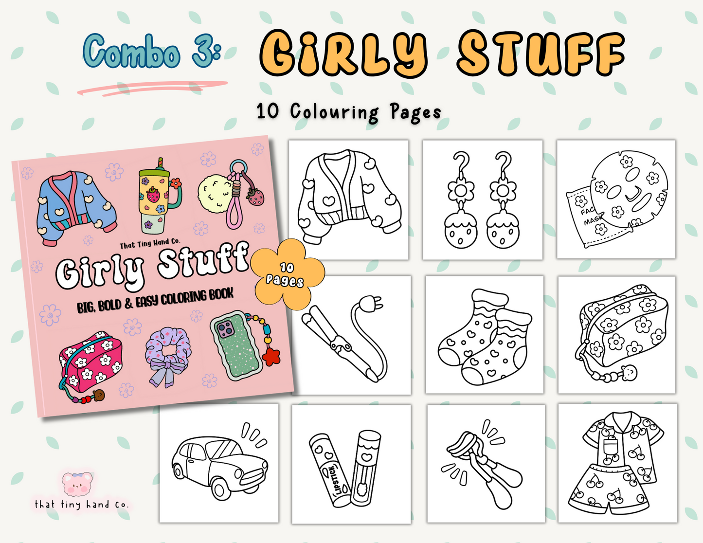 Girly Stuff | Combo 3: Super Cute Girly Stuff  Colouring Pages (Digital Download)